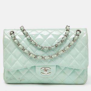 Chanel Green Quilted Patent Leather Jumbo Classic Double Flap Bag, Shoulder Bags - Luxury Closet catalog