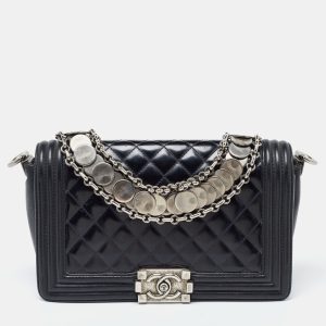 Chanel Black Quilted Patent Leather Medium Boy Bag, Shoulder Bags - Luxury Closet catalog