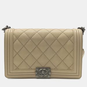 Chanel Beige Leather Medium Stitch Boy Bag, Shoulder Bags - Luxury Closet catalog