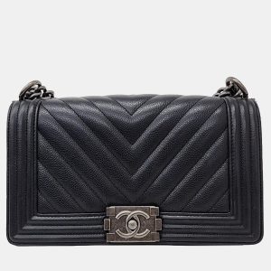 Chanel Black Caviar Chevron Boy Medium Bag, Shoulder Bags - Luxury Closet catalog