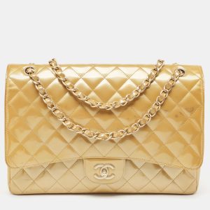 Chanel Cream Quilted Patent Leather Maxi Classic Single Flap Bag, Shoulder Bags - Luxury Closet catalog