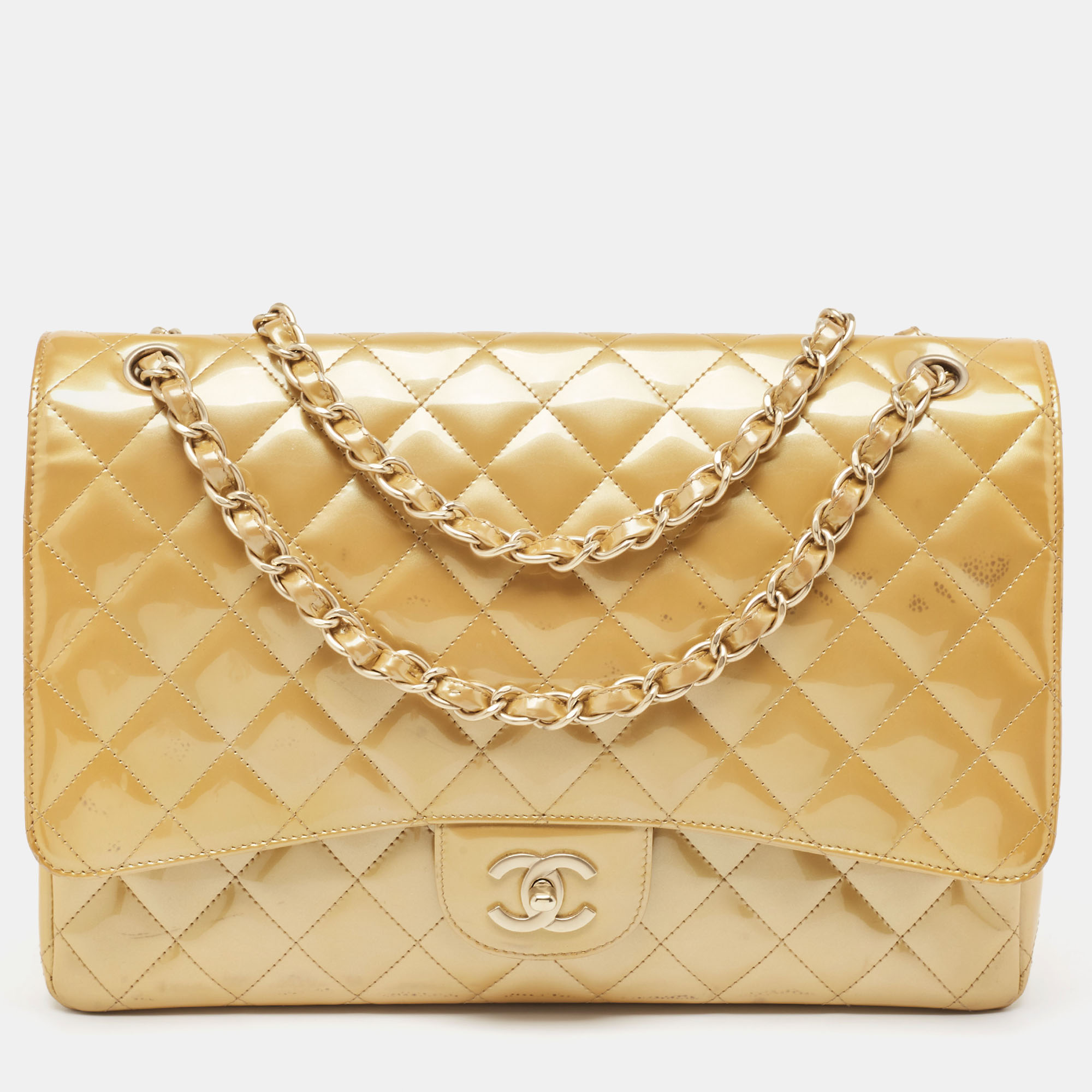 Chanel Cream Quilted Patent Leather Maxi Classic Single Flap Bag, Shoulder Bags - Luxury Closet catalog