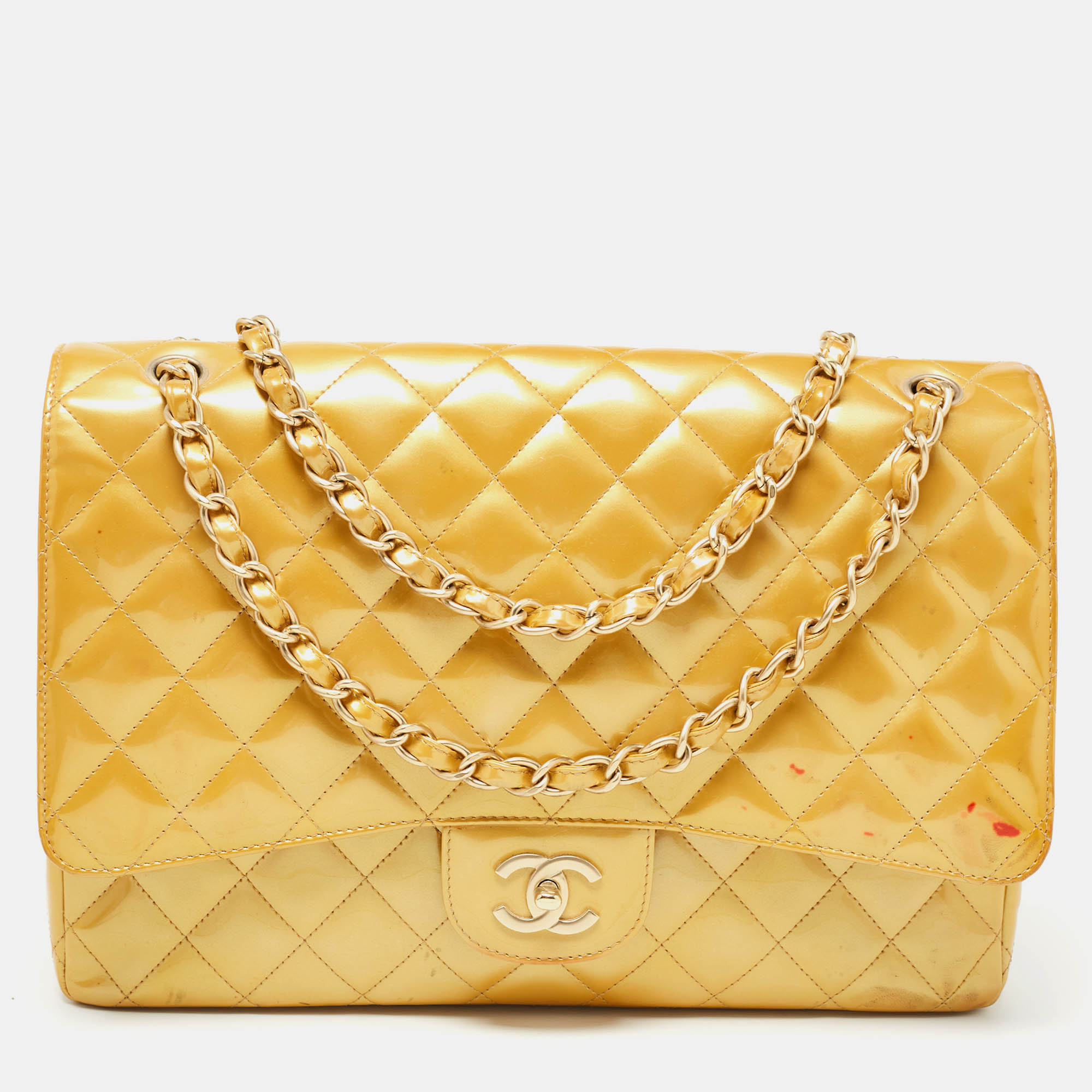 Chanel Gold Quilted Patent Leather Maxi Classic Single Flap Bag, Shoulder Bags - Luxury Closet catalog