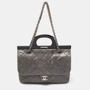 Chanel Grey Quilted Glazed Leather Small CC Delivery Bag, Shoulder Bags - Luxury Closet catalog