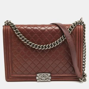 Chanel Burgundy Quilted Leather Large Boy Bag, Shoulder Bags - Luxury Closet catalog