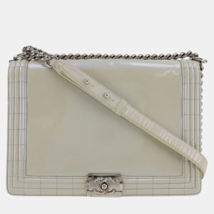 Chanel White Leather Large Reverso Boy Bag, Shoulder Bags - Luxury Closet catalog