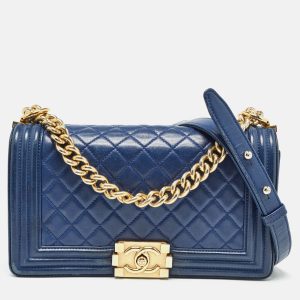 Chanel Blue Quilted Leather Medium Boy Flap Bag, Shoulder Bags - Luxury Closet catalog