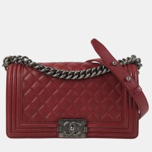 Chanel Red Lambskin Leather Medium Boy Bag, Shoulder Bags - Luxury Closet catalog