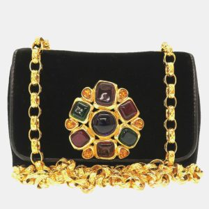 Chanel Black Suede Multicolor Stone Gold Chain Shoulder Bag, Shoulder Bags - Luxury Closet catalog
