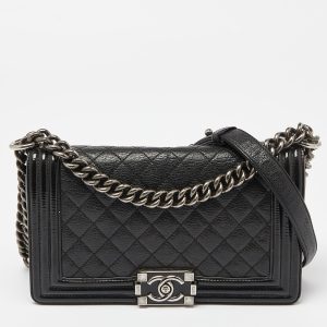 Chanel Black Quilted Patent and Leather Medium Boy Flap Bag, Shoulder Bags - Luxury Closet catalog