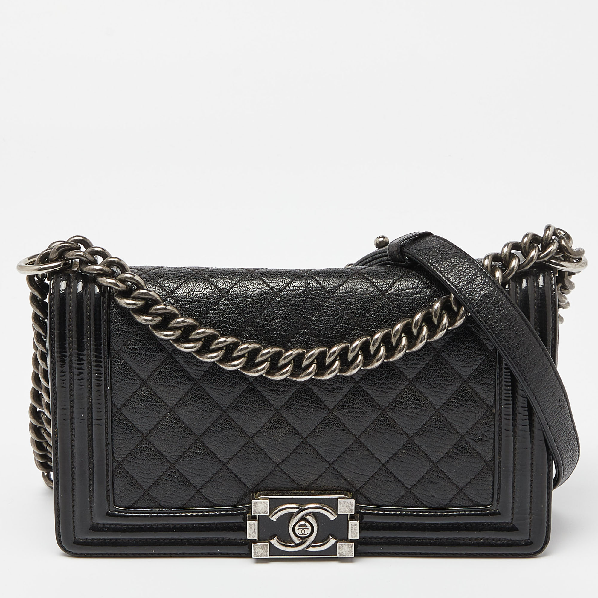 Chanel Black Quilted Patent and Leather Medium Boy Flap Bag, Shoulder Bags - Luxury Closet catalog