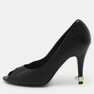 Chanel Black Leather CC Embellished Peep Toe Pumps Size 36, Pumps - Luxury Closet catalog