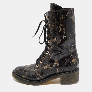 Chanel Black/Gold Textured Leather Mid Calf Length Boots Size 40, Boots - Luxury Closet catalog