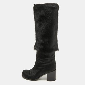 Chanel Black Calf Hair Block Heel Calf Length Boots Size 37, Boots - Luxury Closet catalog