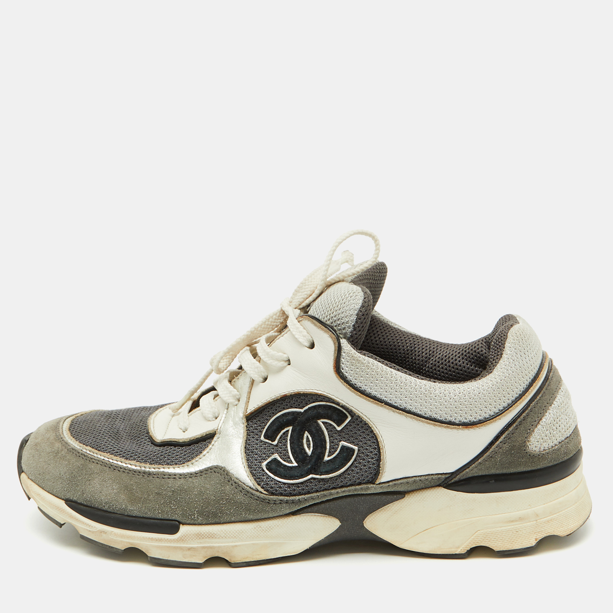 Chanel Grey/White Suede and Mesh CC Low Top Sneakers Size 39.5, Athletic Shoes & Sneakers - Luxury Closet catalog