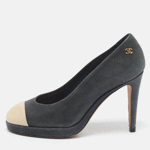 Chanel Grey/Black Leather CC Cap Toe Pumps Size 36, Pumps - Luxury Closet catalog