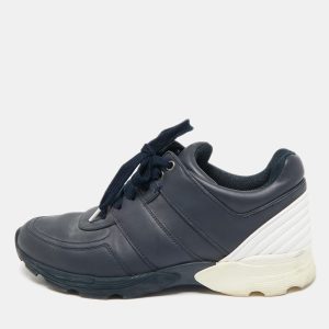 Chanel Navy Blue/White Leather Lace Up Sneakers Size 39.5, Athletic Shoes & Sneakers - Luxury Closet catalog