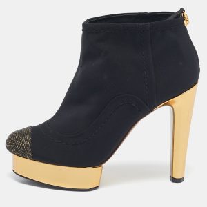 Chanel Black Glitter and Nylon Cap Toe Ankle Length Boots Size 38, Boots - Luxury Closet catalog