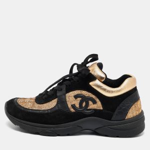 Chanel Gold/Black Fabric and Suede CC Low Top Sneakers Size 36, Athletic Shoes & Sneakers - Luxury Closet catalog