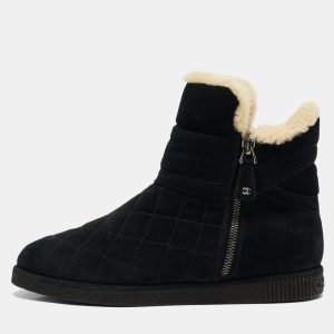 Chanel Black Suede and Shearling Ankle Boots Size 38, Boots - Luxury Closet catalog
