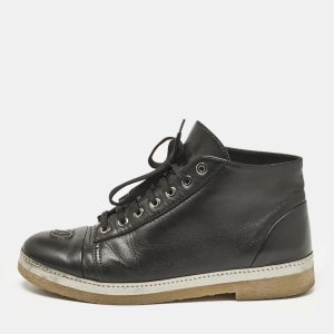 Chanel Black Leather CC Derby Ankle Boots Size 38.5, Boots - Luxury Closet catalog
