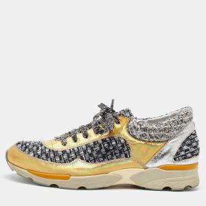 Chanel Gold/Grey Leather and Tweed CC Low Top Sneakers Size 41.5, Athletic Shoes & Sneakers - Luxury Closet catalog