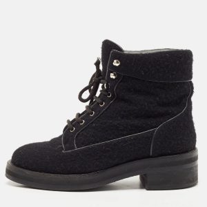 Chanel Black Wool CC Combat Boots Size 37, Boots - Luxury Closet catalog