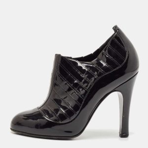Chanel Black Patent Leather New York Ribbed Ankle Booties Size 37, Boots - Luxury Closet catalog