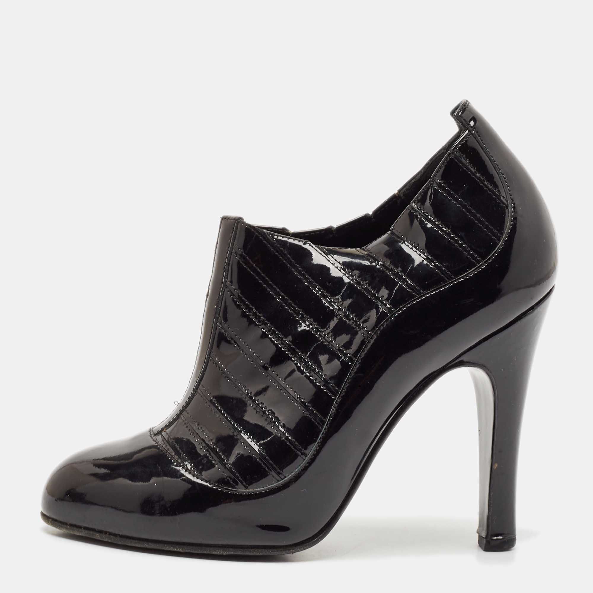 Chanel Black Patent Leather New York Ribbed Ankle Booties Size 37, Boots - Luxury Closet catalog