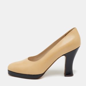 Chanel Cream Leather Vintage Round Toe Pumps Size 37.5, Pumps - Luxury Closet catalog