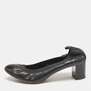 Chanel Black Leather Cap Toe Scrunch Block Heel Pumps Size 39, Pumps - Luxury Closet catalog