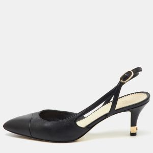 Chanel Black Leather Pointed Toe CC Heel Slingback Pumps Size 37, Pumps - Luxury Closet catalog
