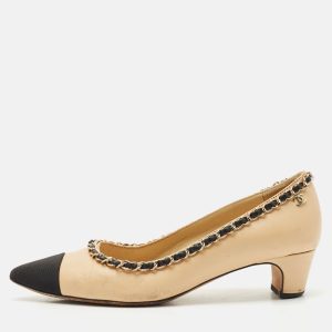 Chanel Beige/Black Leather Cap Toe Ballet Pumps Size 36, Pumps - Luxury Closet catalog