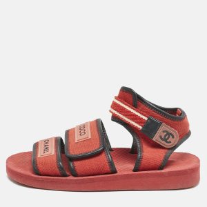 Chanel Red/Black Fabric and Leather Coco Chanel Strap Flat Sandals Size 37, Sandals - Luxury Closet catalog