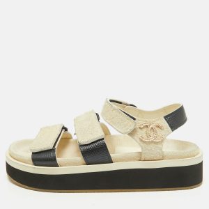 Chanel Black/Off White Leather and Suede Dad Flat Sandals Size 36, Sandals - Luxury Closet catalog