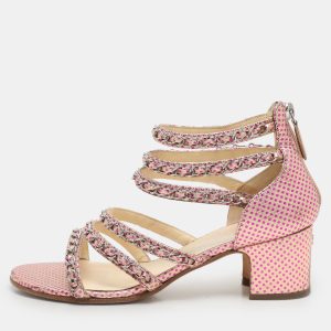 Chanel Pink Dot Print Leather Chain Strappy Sandals Size 36.5, Sandals - Luxury Closet catalog