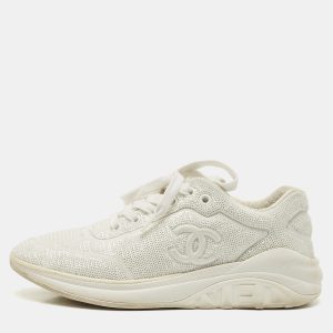 Chanel White Sequin and Leather CC Low Top Sneakers Size 38.5, Athletic Shoes & Sneakers - Luxury Closet catalog