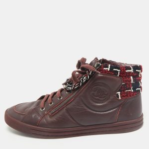 Chanel Burgundy Leather and Twee CC High Top Sneakers Size 41, Athletic Shoes & Sneakers - Luxury Closet catalog