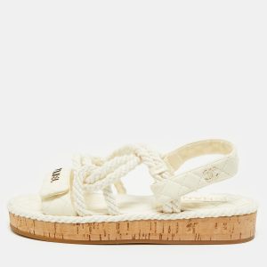 Chanel Off White Quilted Leather&nbsp;and Cord Flat Sandals Size 37, Sandals - Luxury Closet catalog