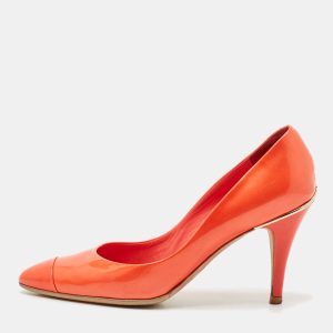 Chanel Red Patent Leather Cap Toe Pumps Size 37.5, Pumps - Luxury Closet catalog
