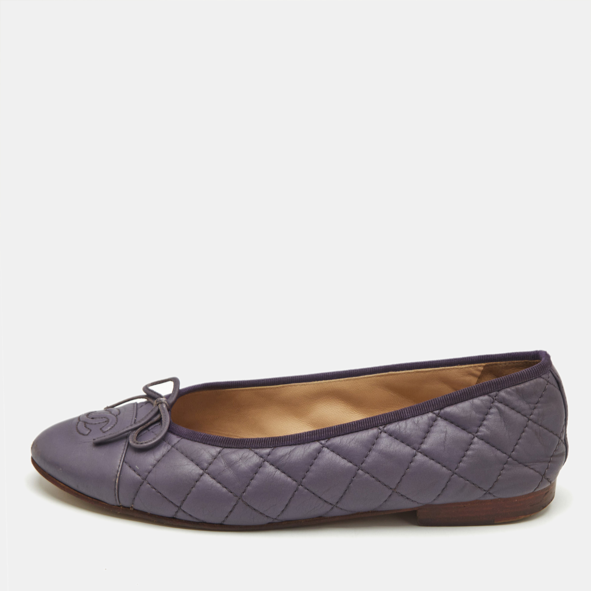 Chanel Metallic Purple Leather CC Cap-Toe Bow Ballet Flats Size 38, Flats - Luxury Closet catalog