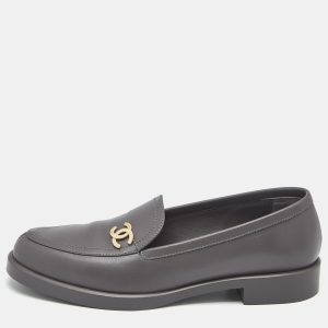 Chanel Grey Leather CC Slip On Loafers Size 40.5, Loafers & Slip-Ons - Luxury Closet catalog