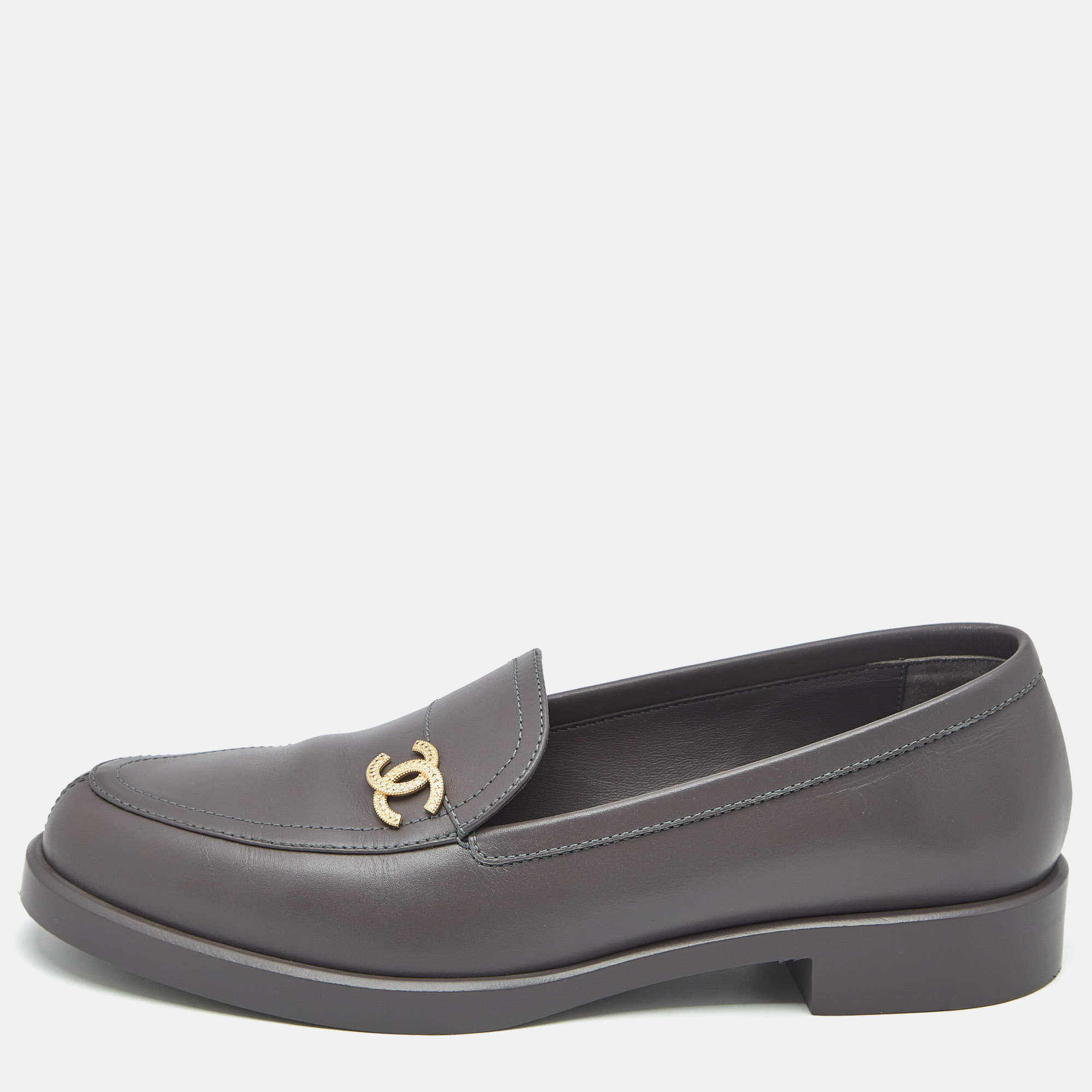 Chanel Grey Leather CC Slip On Loafers Size 40.5, Loafers & Slip-Ons - Luxury Closet catalog