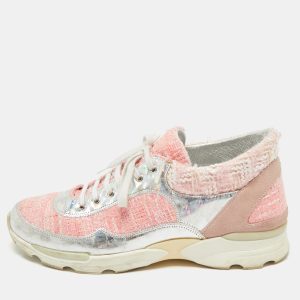 Chanel Pink/Silver Tweed and Holographic Leather Lace Up Sneakers Size 40, Athletic Shoes & Sneakers - Luxury Closet catalog