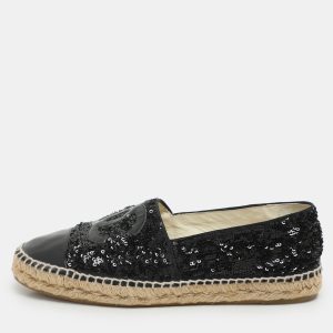 Chanel Black Sequins and Patent Leather CC Cap Toe Espadrille Flats Size 41, Flats - Luxury Closet catalog