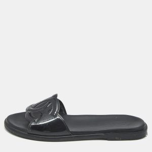 Chanel Black Patent Leather CC Flat Slides Size 40, Sandals - Luxury Closet catalog