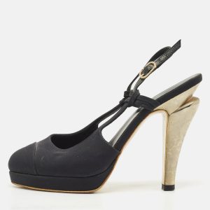Chanel Black Canvas CC Cap Toe Slingback Pumps Size 37, Pumps - Luxury Closet catalog