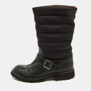 Chanel Black Nylon and Leather CC Logo Moto Calf Length Boots Size 39, Boots - Luxury Closet catalog