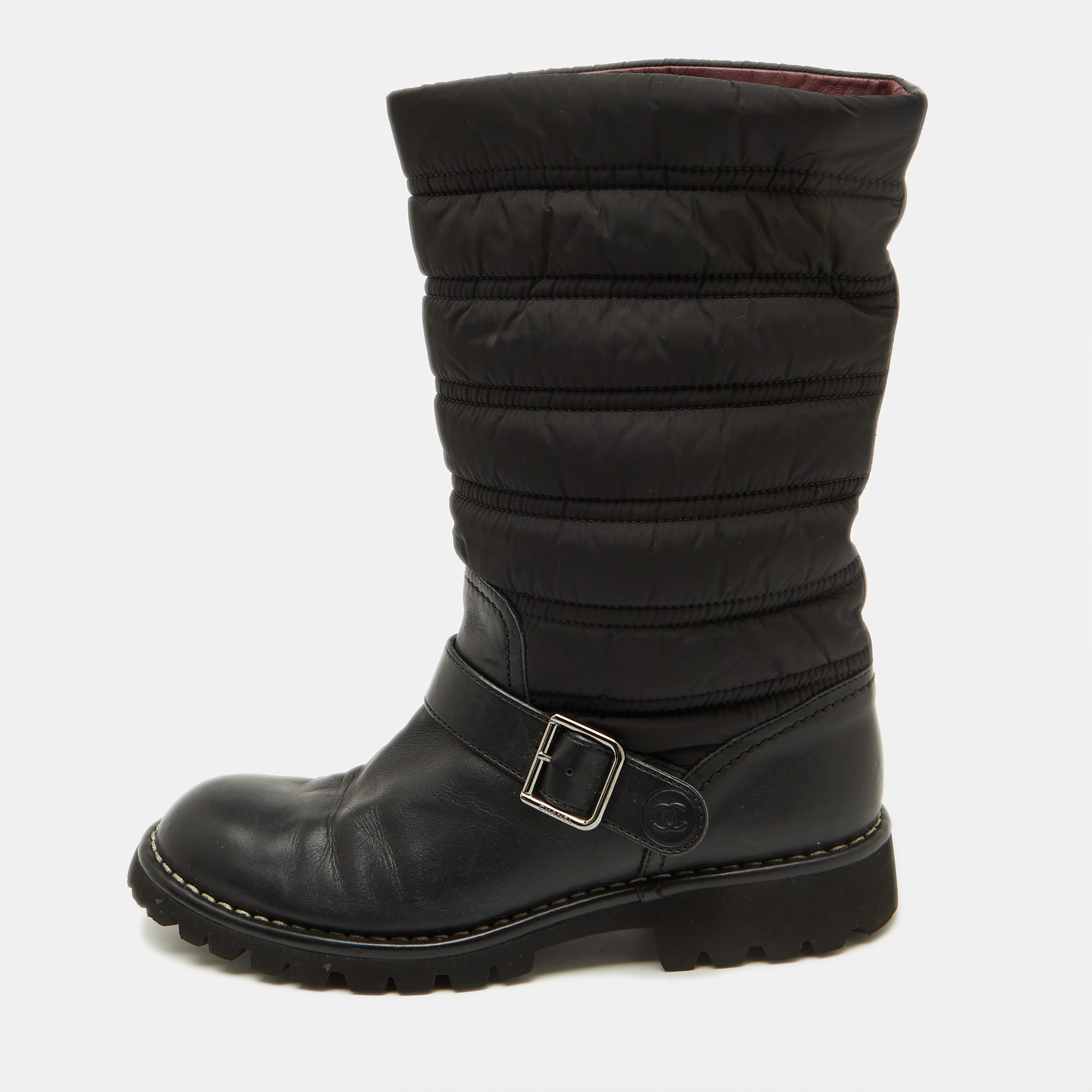Chanel Black Nylon and Leather CC Logo Moto Calf Length Boots Size 39, Boots - Luxury Closet catalog
