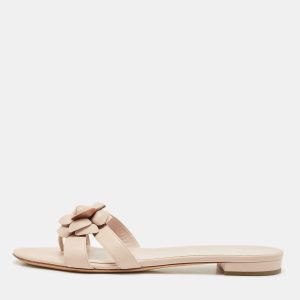 Chanel Beige Leather Flower Embellished Camellia Flat Slides Size 40, Sandals - Luxury Closet catalog